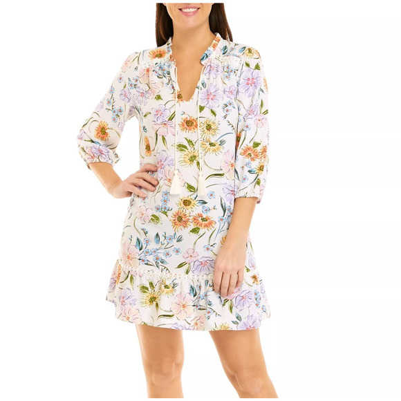 Crown & Ivy Tropic Peasant Dress Floral Summer Womens XL Tropical Boho Vaca NWT - Picture 1 of 14